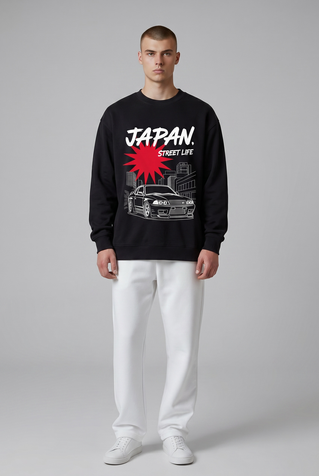 JDM Japan Street Life Car Sweatshirt - Premium 350 GSM Heavyweight Black Jumper
