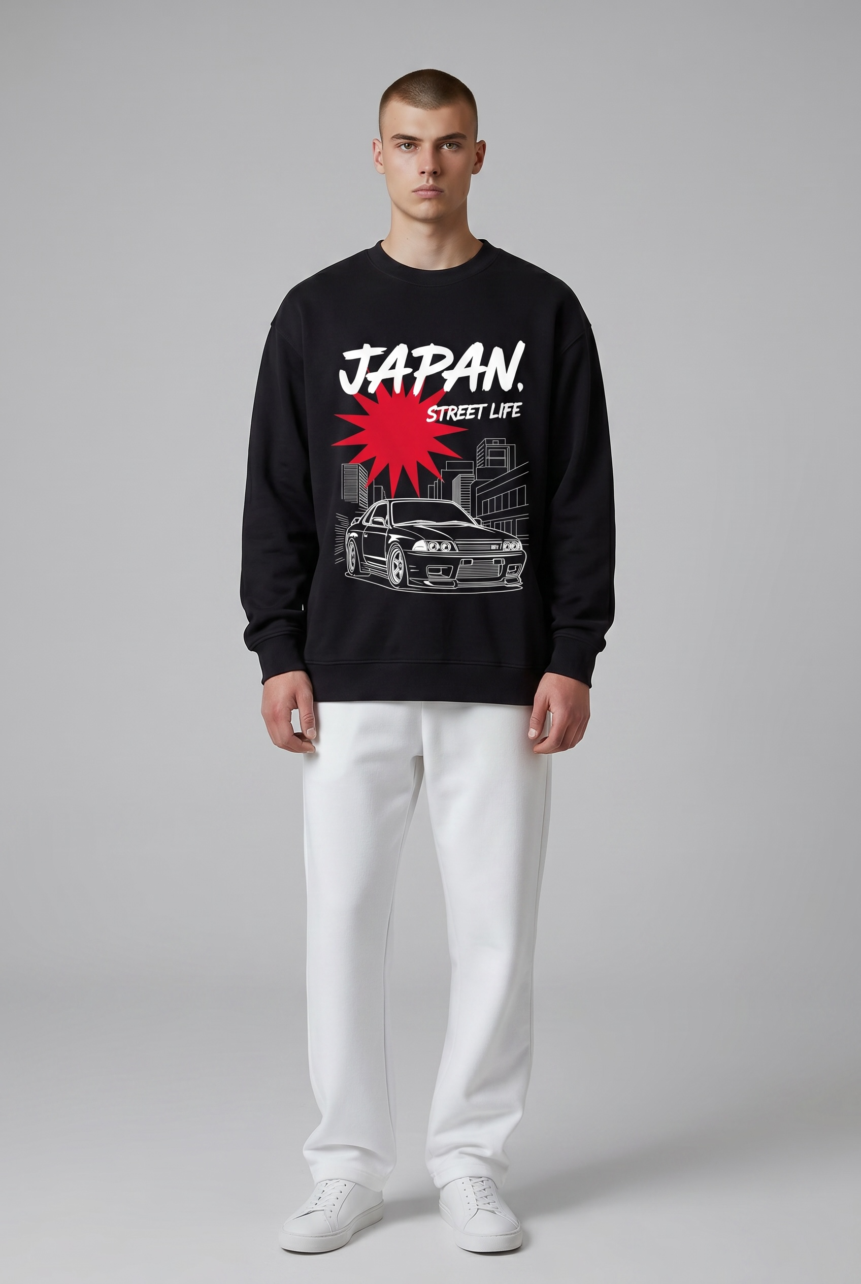 JDM Japan Street Life Car Sweatshirt - Premium 350 GSM Heavyweight Black Jumper