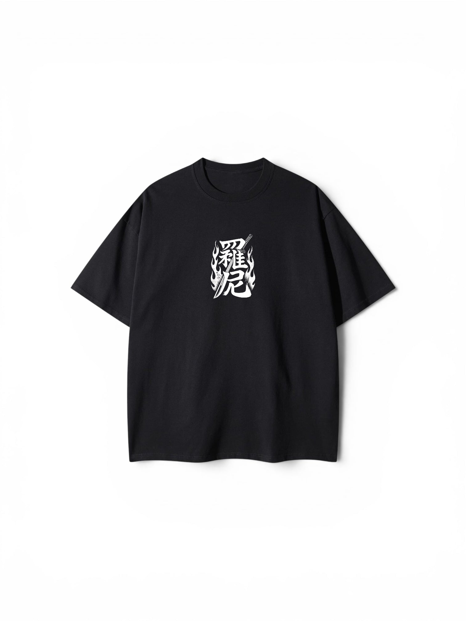 Japanese Katana & Flames T-Shirt – Unisex Drop Shoulder Black