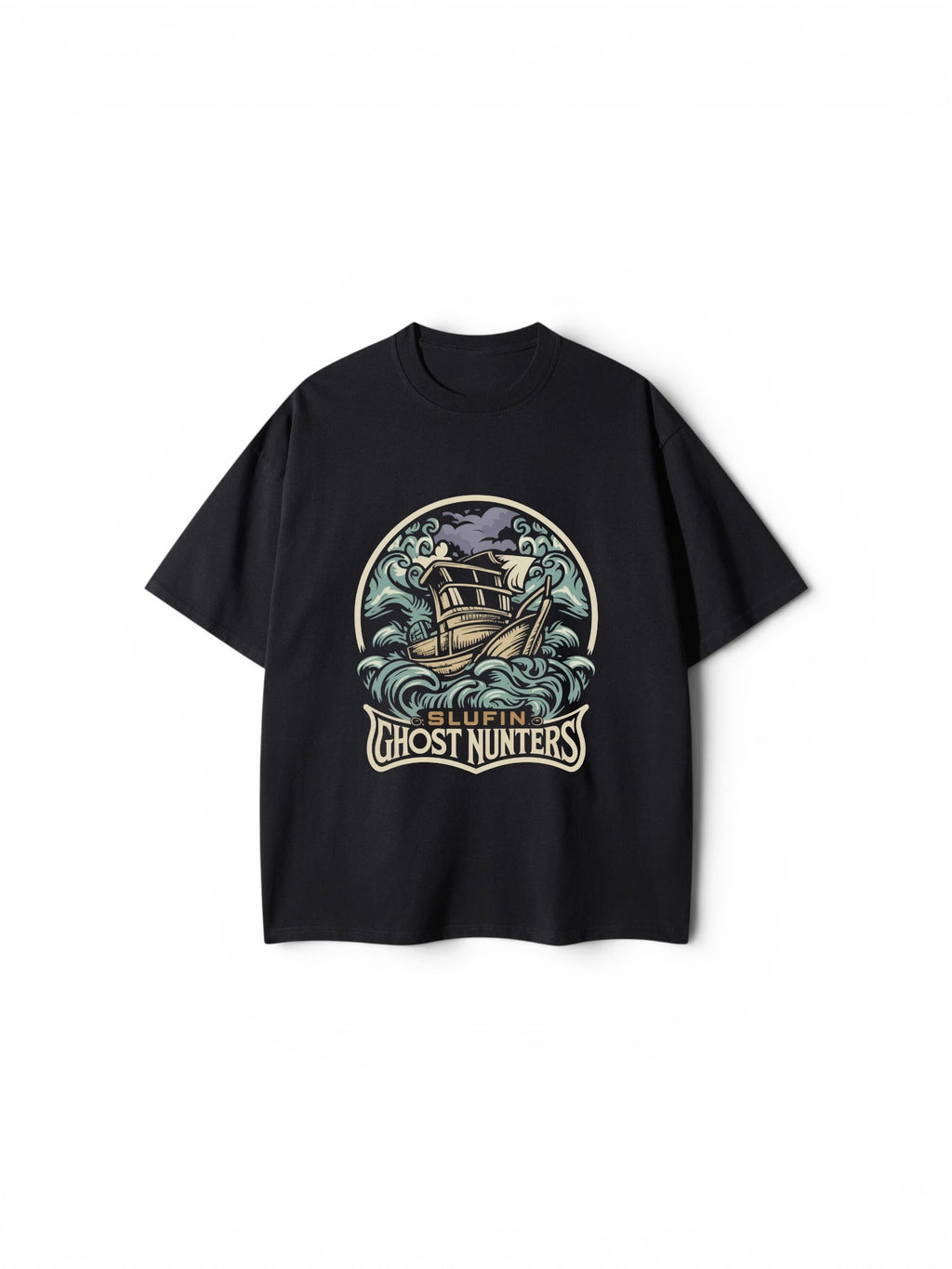 "GHOST HUNTERS" Nautical Graphic Oversized T-Shirt – Black Streetwear