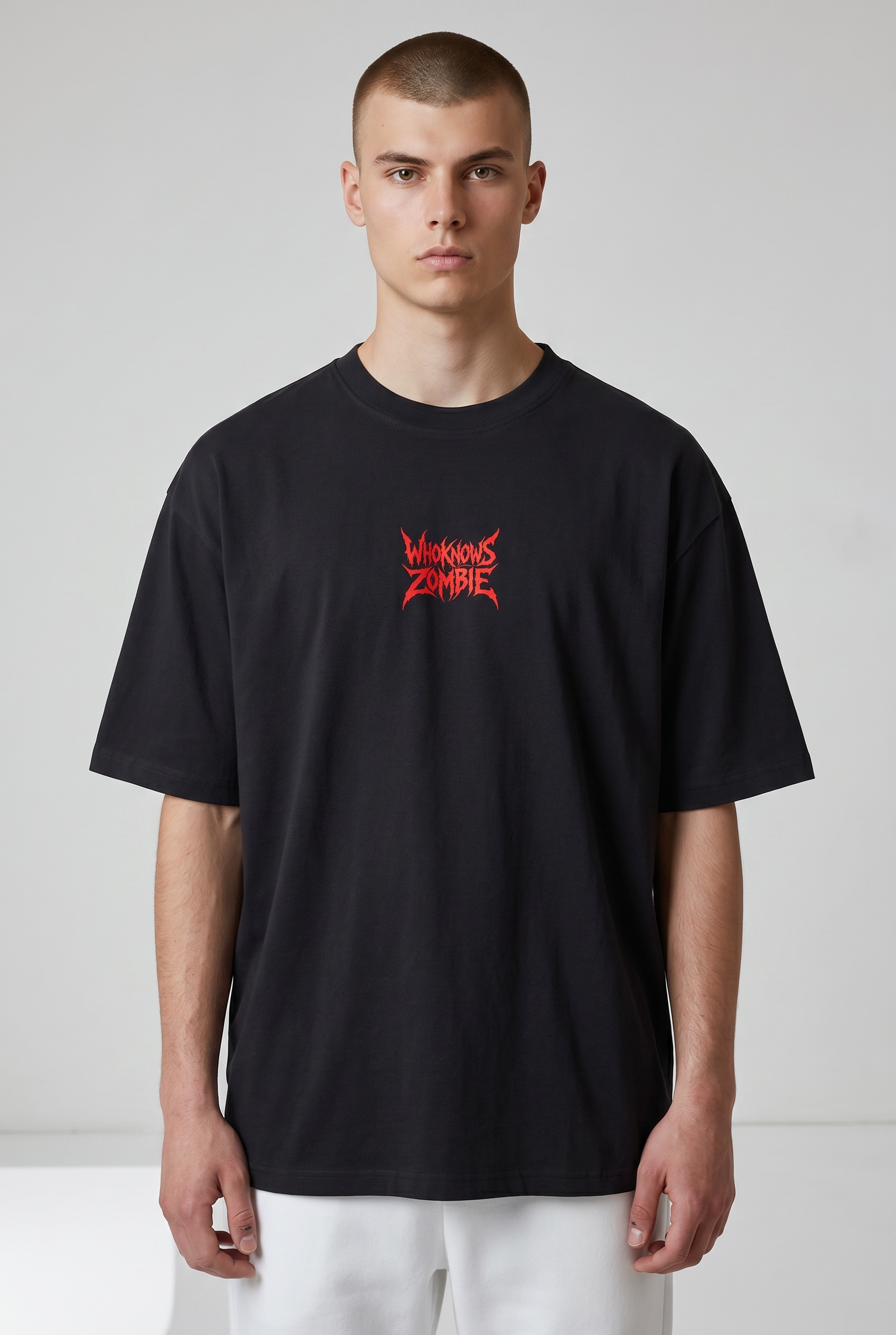 Zombie Red Heavy  Font T-Shirt – Unisex Drop Shoulder Black