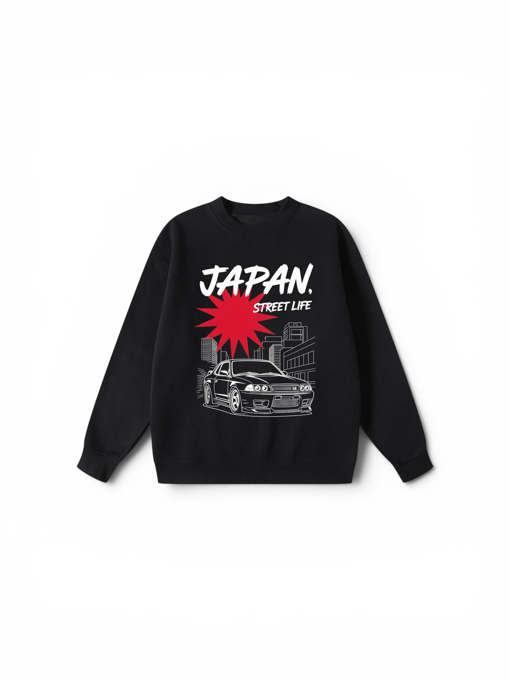 JDM Japan Street Life Car Sweatshirt - Premium 350 GSM Heavyweight Black Jumper