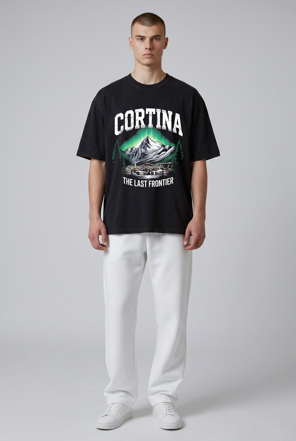 Cortina Last Frontier Premium Heavyweight T-Shirt | Oversized Drop-Shoulder Alpine Graphic