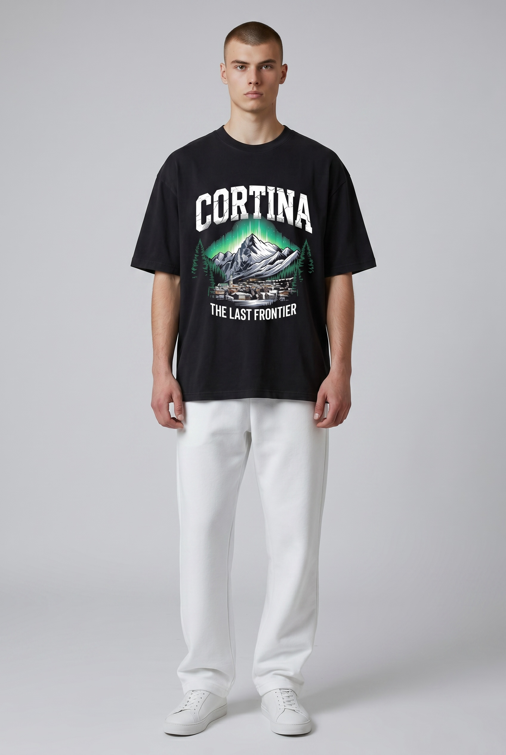 Cortina Last Frontier Premium Heavyweight T-Shirt | Oversized Drop-Shoulder Alpine Graphic