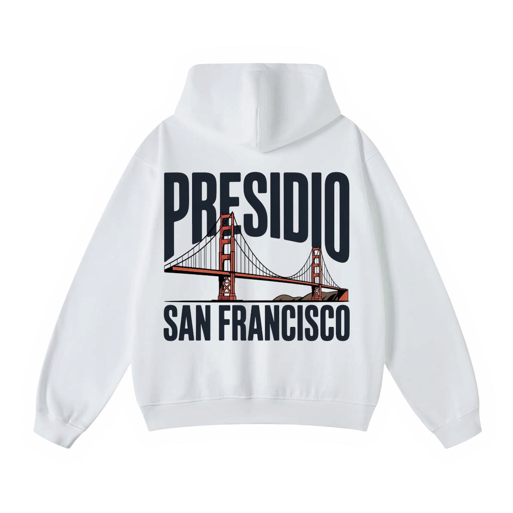 San Francisco Presidio Golden Gate Bridge Graphic Heavy Weight Hoodie - White