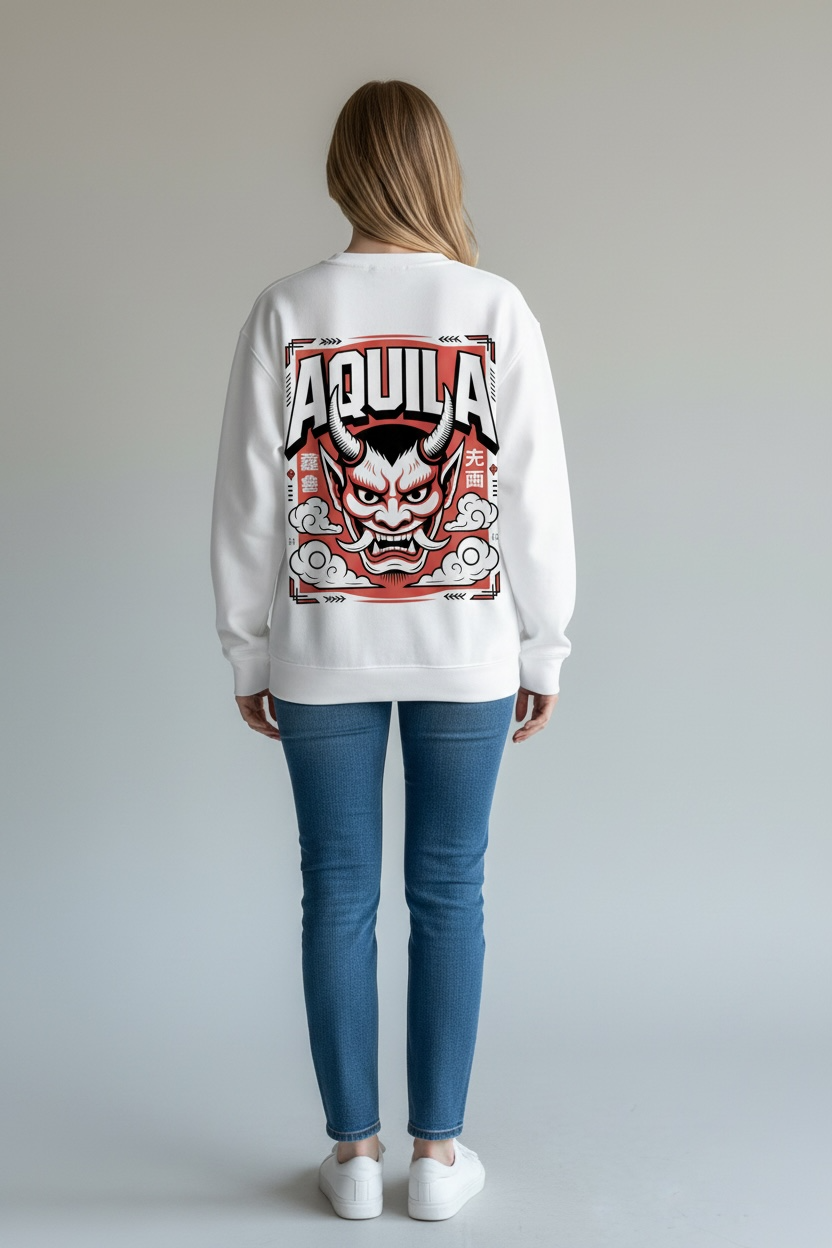 Aquila Oni Japanese Demon Heavyweight Fleece Sweatshirt - Regular Fit- Unisex