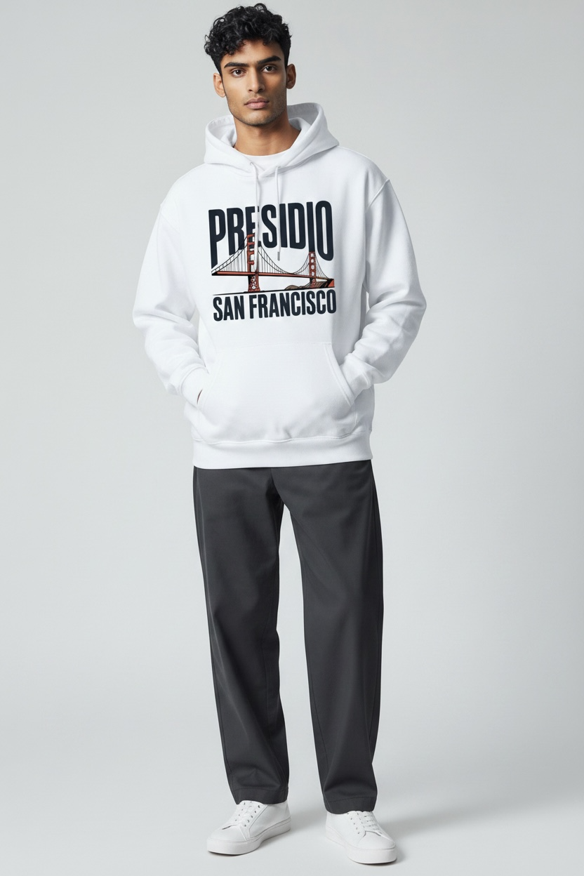 San Francisco Presidio Golden Gate Bridge Graphic Heavy Weight Hoodie - White