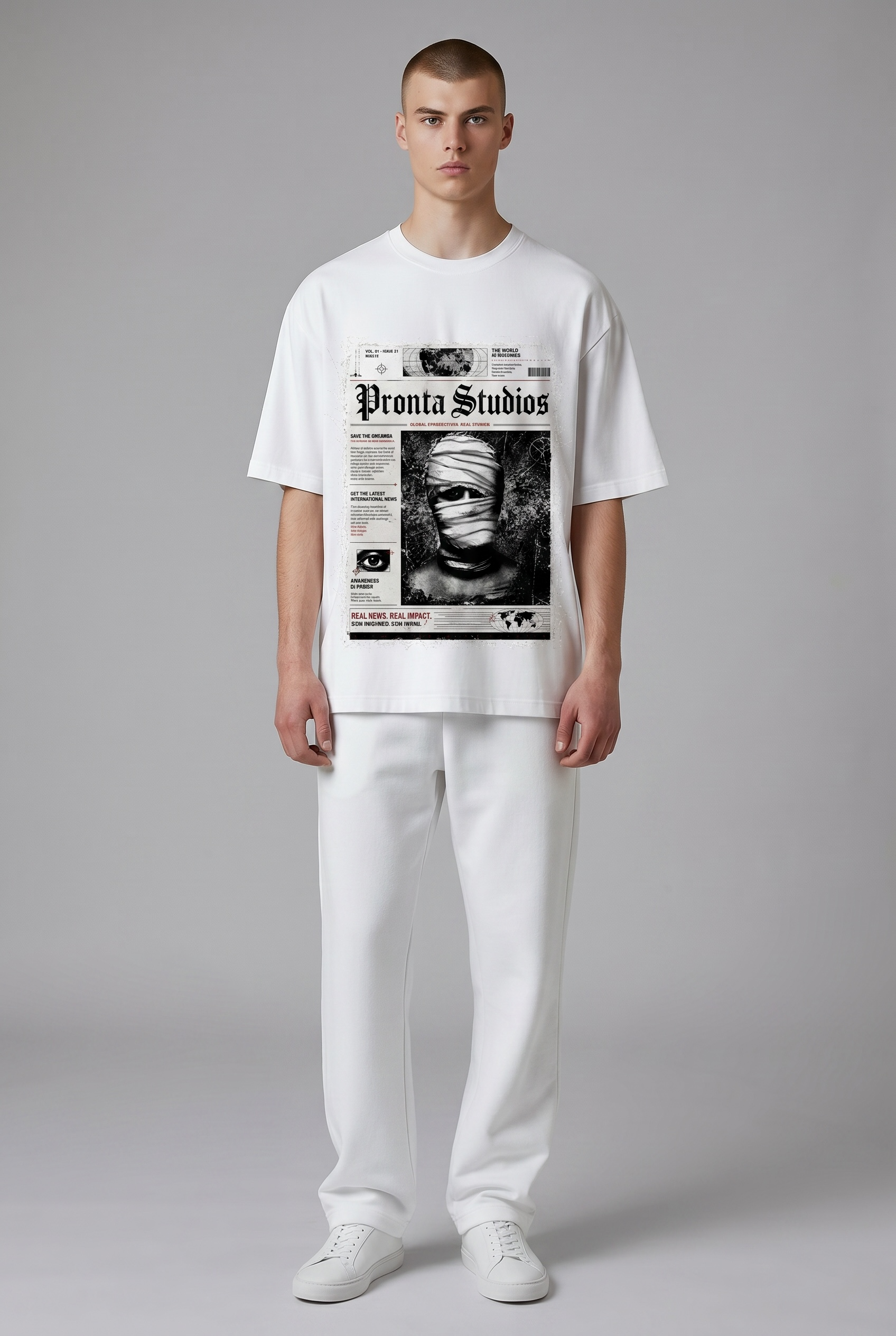Pronta Studios "Real News" Heavyweight Drop-Shoulder Tee
