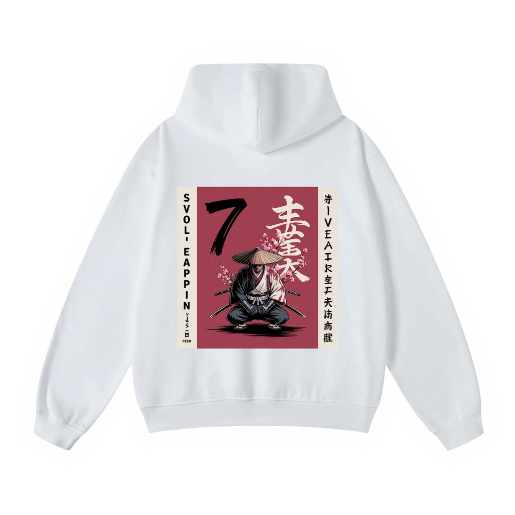 Ronin Warrior & Cherry Blossom Back Print Heavy Weight Hoodie - White