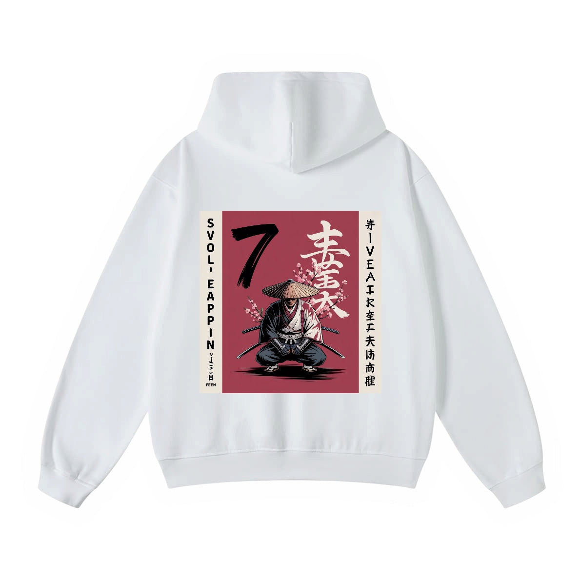 Ronin Warrior & Cherry Blossom Back Print Heavy Weight Hoodie - White