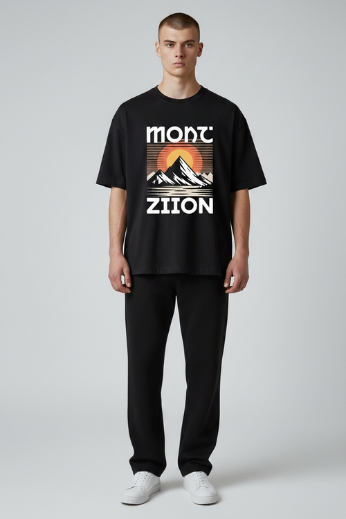 "MONT ZIION" Mountain Graphic Oversized Tee – Black Retro Streetwear