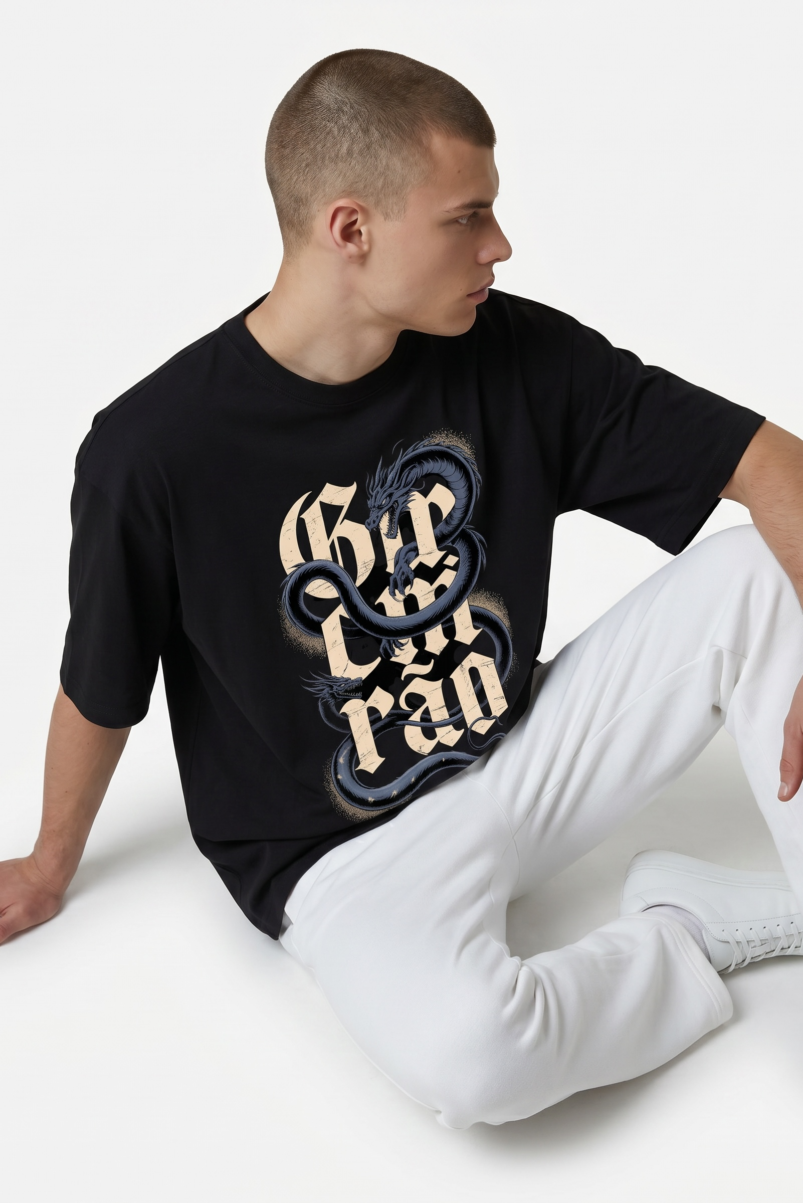 Gothic Dragon Premium Heavyweight T-Shirt | Oversized Drop-Shoulder Streetwear Tee