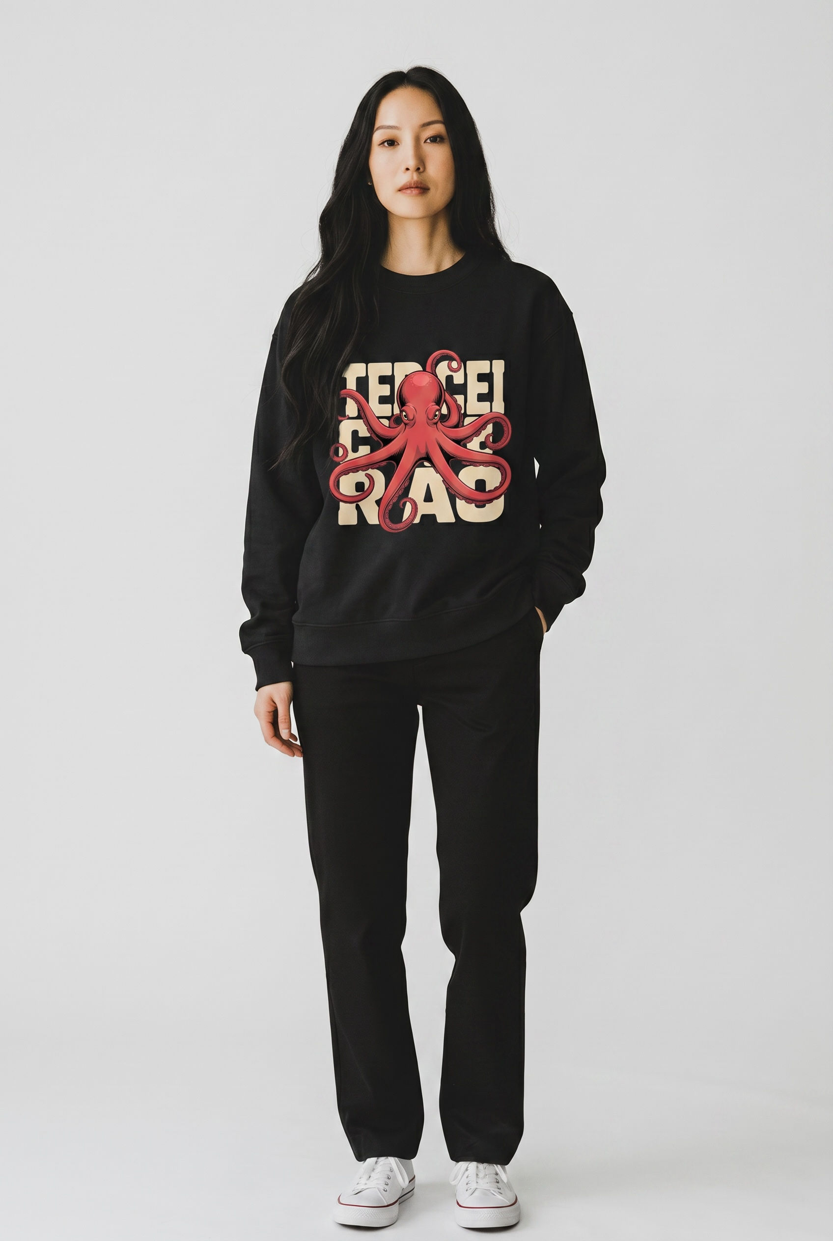 Heavyweight Octopus Graphic Sweatshirt - Premium 350 GSM Streetwear - Black