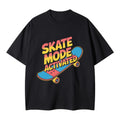 "SKATE MODE ACTIVATED" Retro Neon 80s Gradient Oversized Tee – Black