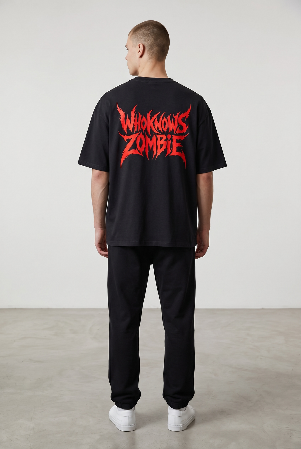 Zombie Red Heavy  Font T-Shirt – Unisex Drop Shoulder Black