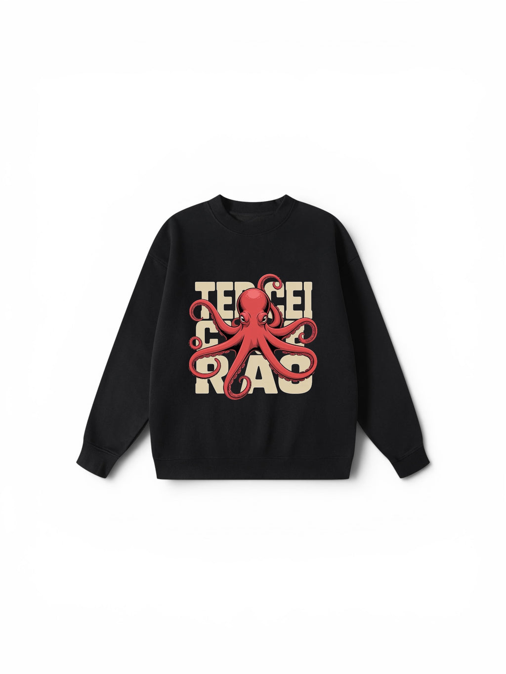 Heavyweight Octopus Graphic Sweatshirt - Premium 350 GSM Streetwear - Black