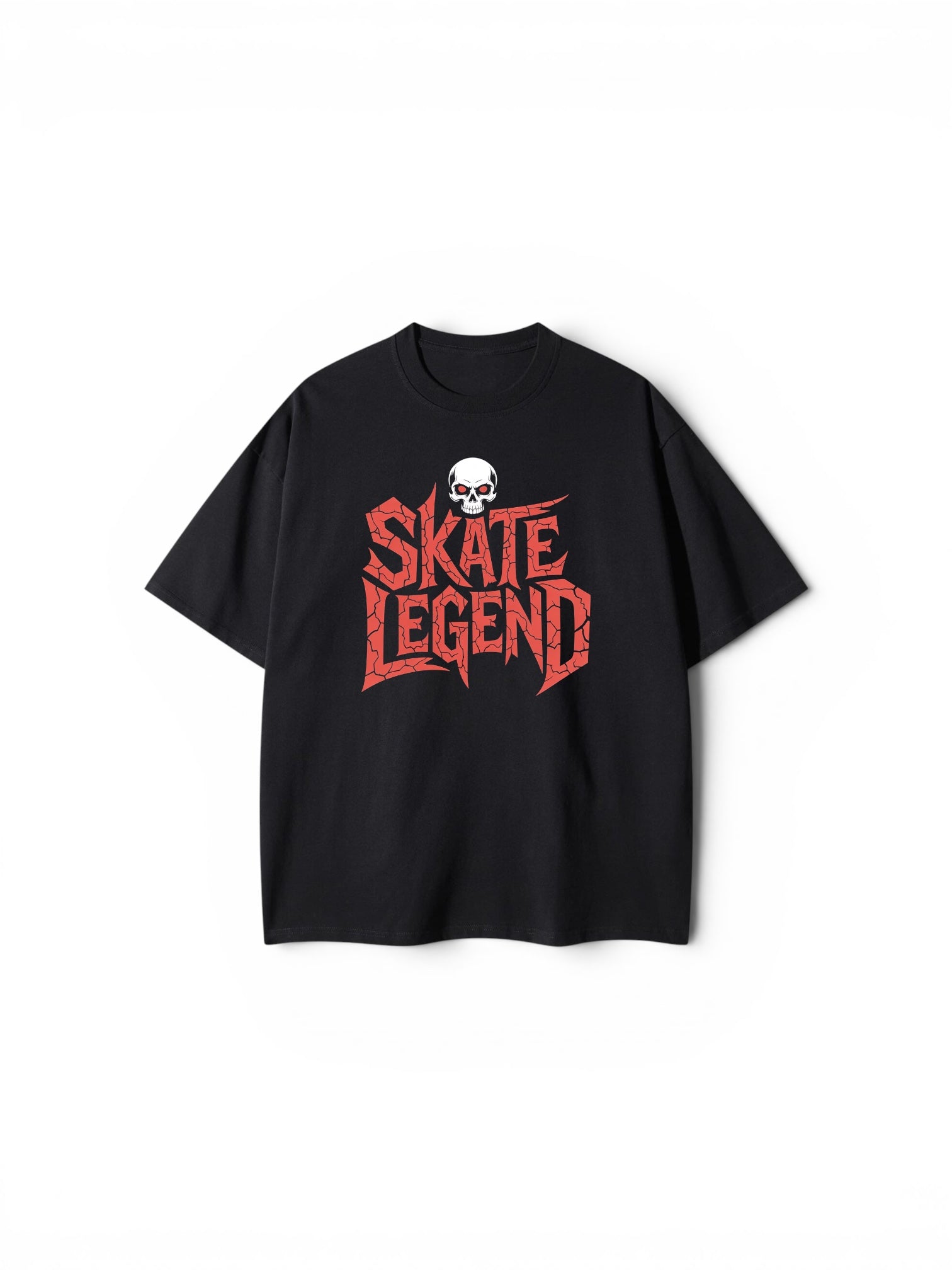 "SKATE LEGEND" Cracked Graphic Oversized T-Shirt – Black Streetwear
