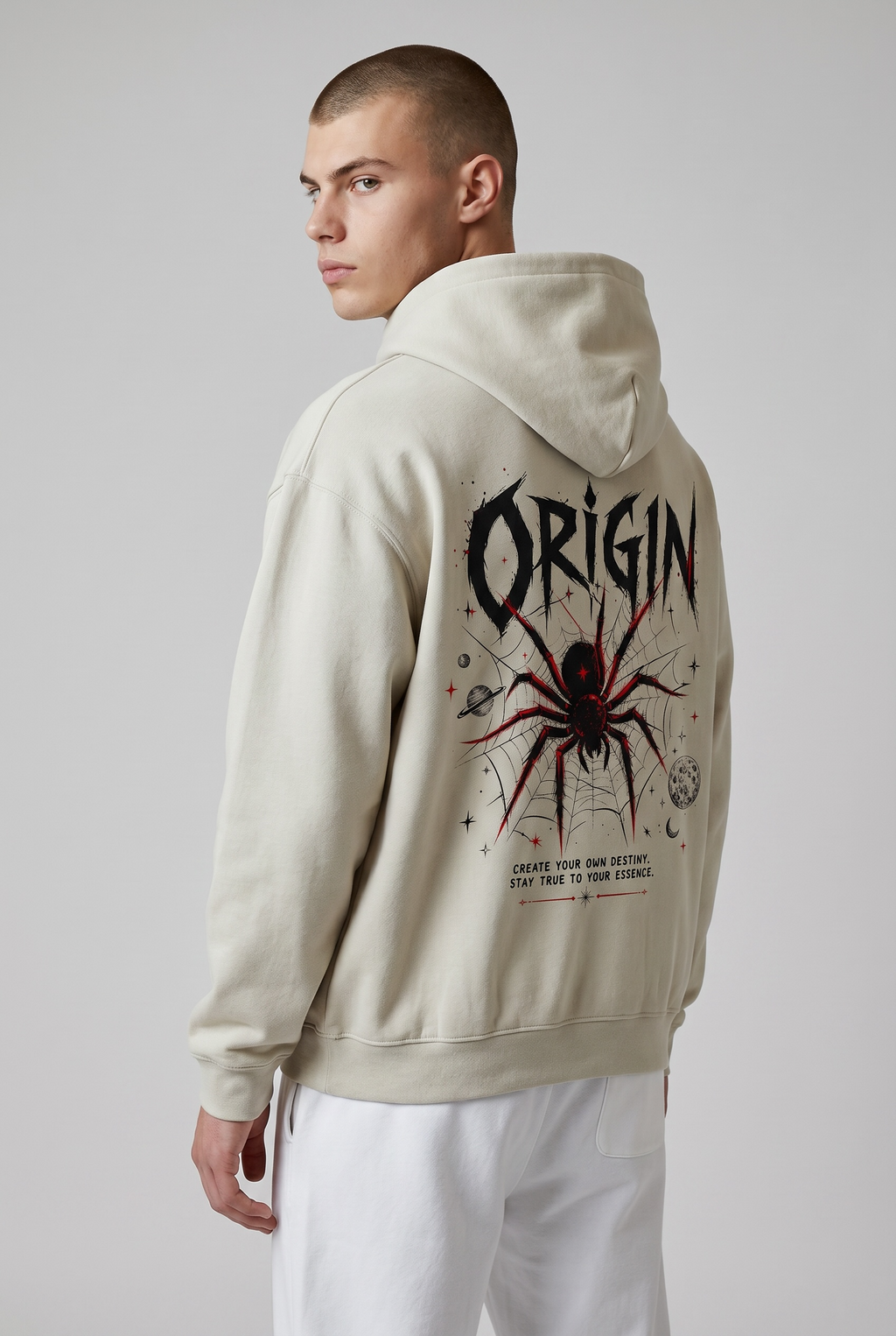 Cosmic Spider Dropped-Shoulder Hoodie in Sand