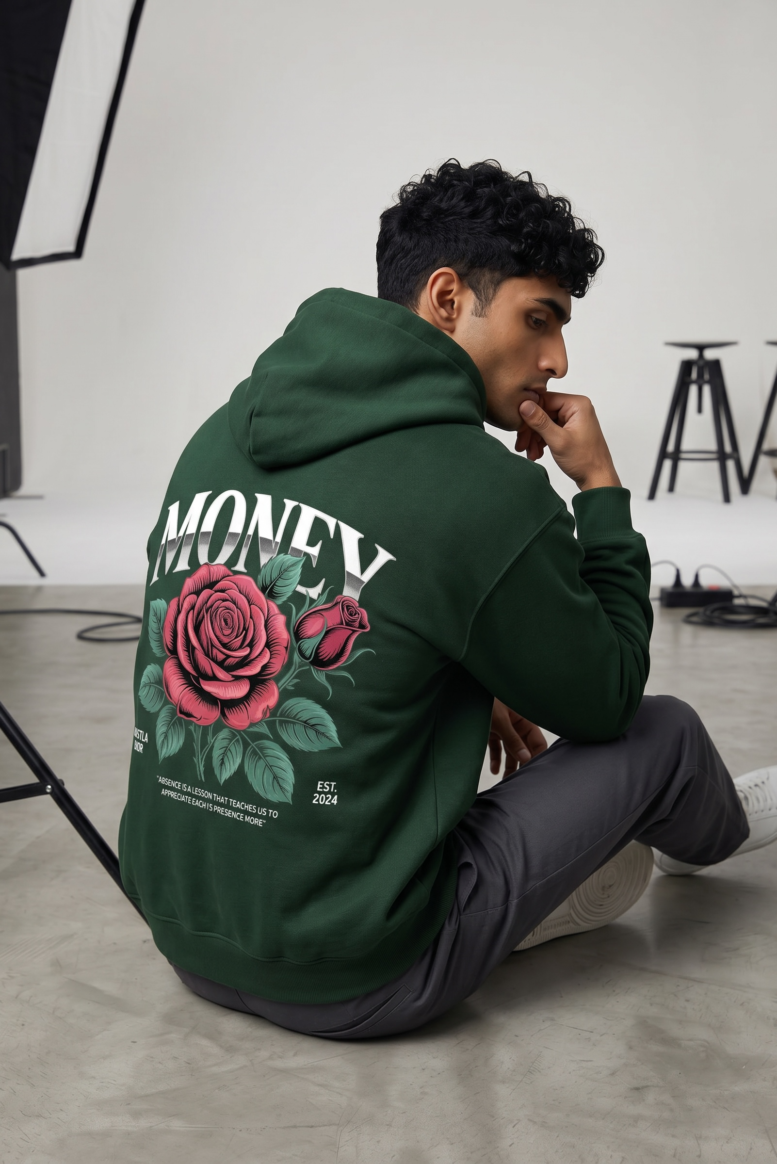 Money Matters Oversized Heavyweight Hoodie – Forest Green | 450 GSM