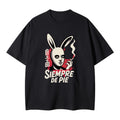 "SIEMPRE DE PIE" Rabbit Mask Graphic Oversized Tee – Black Alt-Streetwear