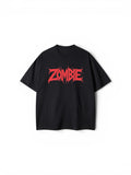 "ZOMBIE" Red Metal Typography Oversized Tee – Black Streetwear