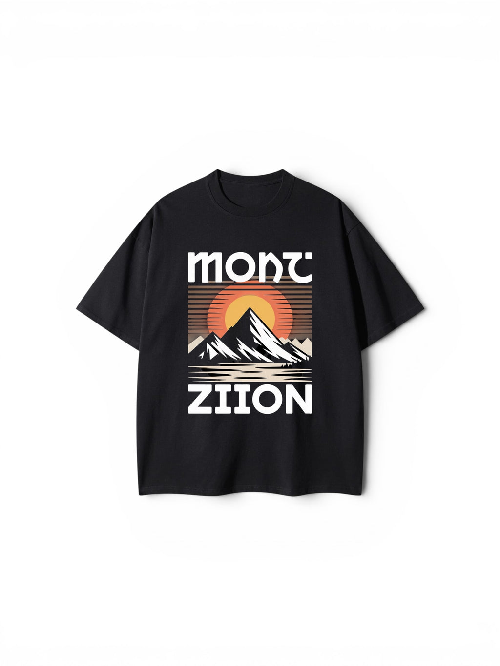 "MONT ZIION" Mountain Graphic Oversized Tee – Black Retro Streetwear