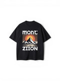 "MONT ZIION" Mountain Graphic Oversized Tee – Black Retro Streetwear