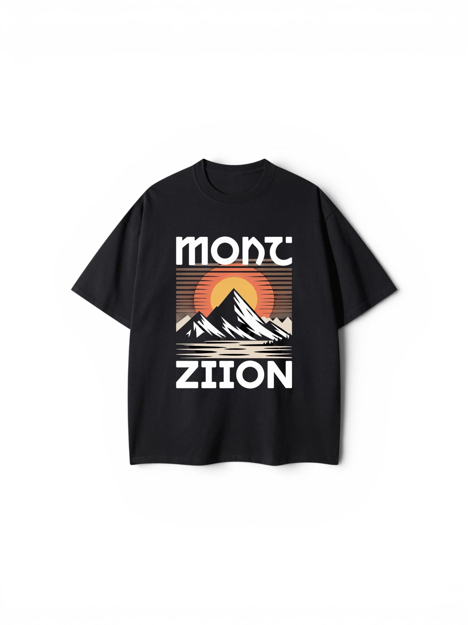 "MONT ZIION" Mountain Graphic Oversized Tee – Black Retro Streetwear