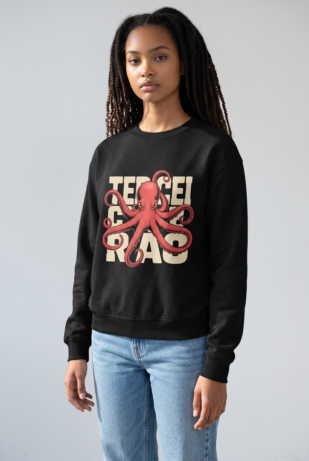 Heavyweight Octopus Graphic Sweatshirt - Premium 350 GSM Streetwear - Black