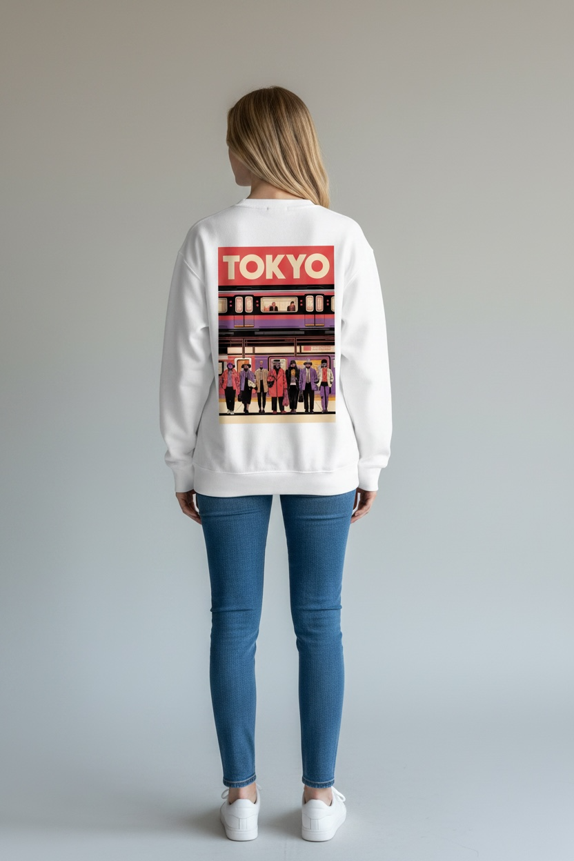 Tokyo Metro Graphic Heavyweight Sweatshirt – Premium Boxy Fit White Jumper